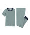 Kurzärmeliger Rippstrick-Pyjama für kleine Jungen grün PINEDE/weiss MARSHMALLOW