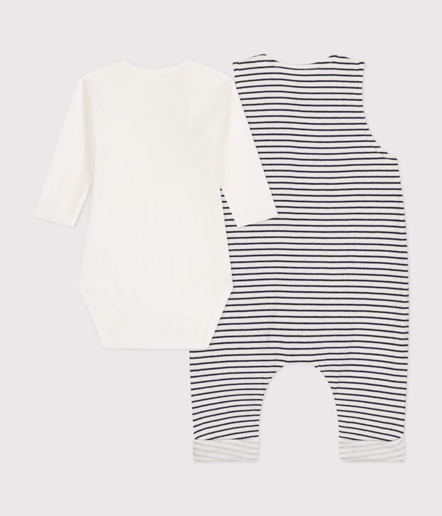 Babyset aus Overall und Body aus Baumwolle weiss/blau