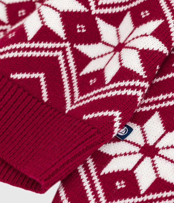 Kinder-Pullover aus Wolle und Baumwolle mit Muster rot AMARANTE/ AVALANCHE