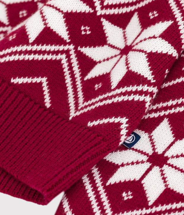 Kinder-Pullover aus Wolle und Baumwolle mit Muster rot/naturfarben