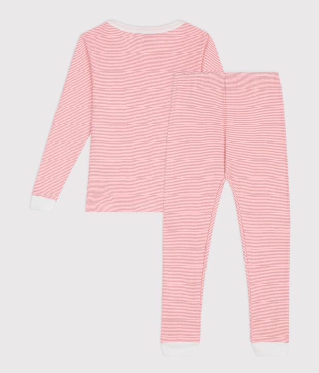 Eng anliegender Kinder-Pyjama aus Baumwolle mit Streifen rosa/weiss