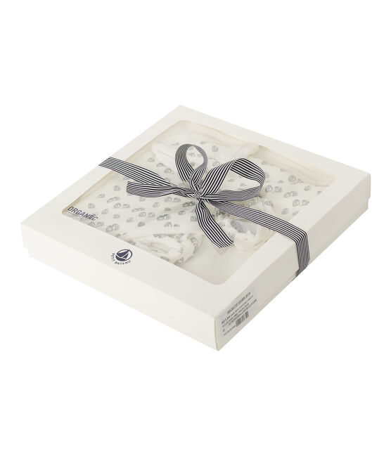 Set mit Badetuch und Babyschuhen aus Bouclé-Frottier und Rippstrick weiss MARSHMALLOW/grau SCULPTURE/ MULTICO CN