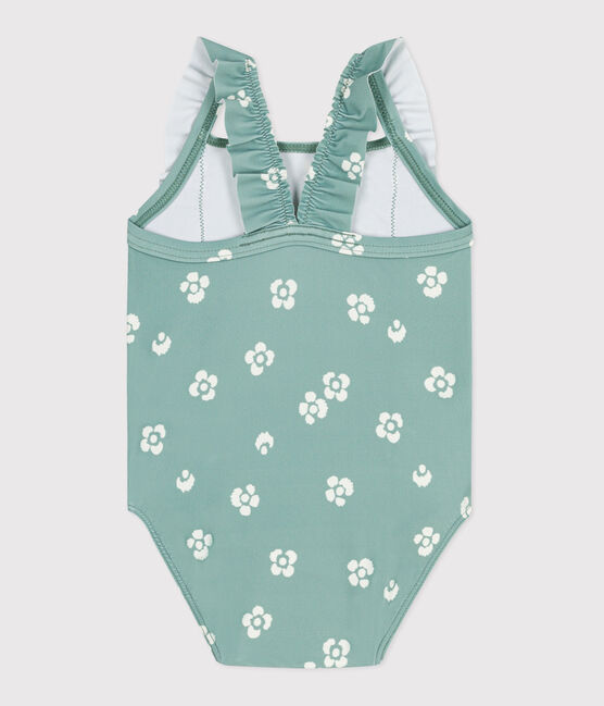 Einteiliger Baby-Badeanzug mit Rüschen und Blumenmuster blau PAUL/weiss MARSHMALLOW