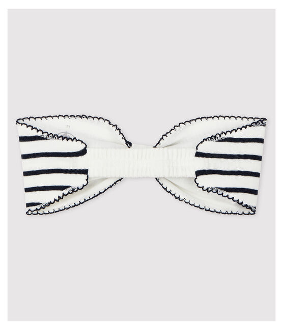 Baby-Haarband aus gestreiftem Rippstrick Mädchen weiss MARSHMALLOW/blau SMOKING