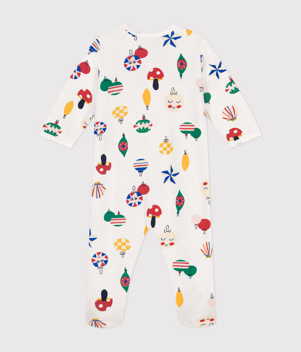 Strampler aus aufgerautem Molton mit Weihnachtskugel-Motiv weiss/vielfarbig