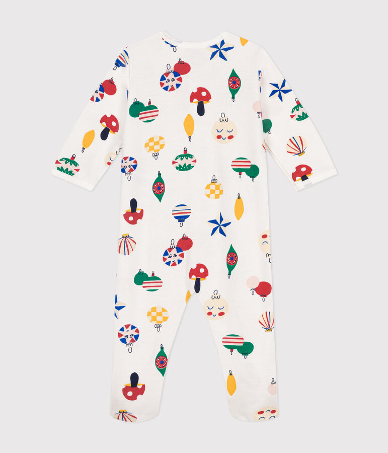 Strampler aus aufgerautem Molton mit Weihnachtskugel-Motiv weiss/vielfarbig