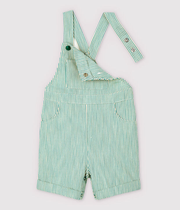 Kurze Baby-Latzhose aus Sergestoff f&uuml;r Jungen weiss/gr&uuml;n