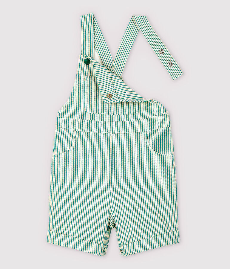 Kurze Baby-Latzhose aus Sergestoff f&uuml;r Jungen weiss/gr&uuml;n