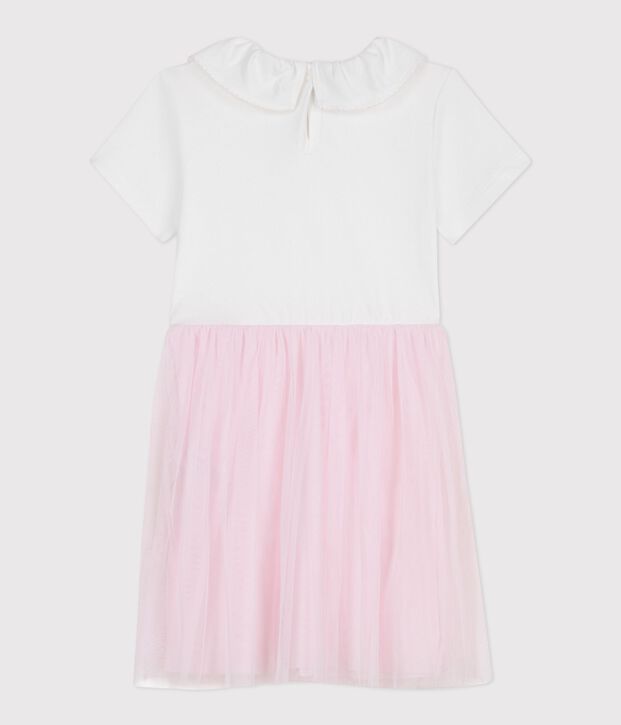 Kurz&auml;rmeliges Kinder-Kleid aus Baumwolle und T&uuml;ll mit Herzmotiv rosa/rosa