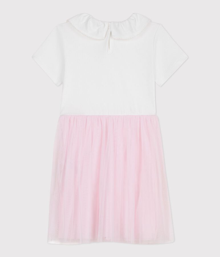 Kurz&auml;rmeliges Kinder-Kleid aus Baumwolle und T&uuml;ll mit Herzmotiv rosa/rosa