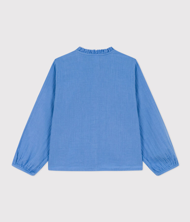 Lang&auml;rmelige Kinderbluse aus Musselin-Stoff f&uuml;r M&auml;dchen blau