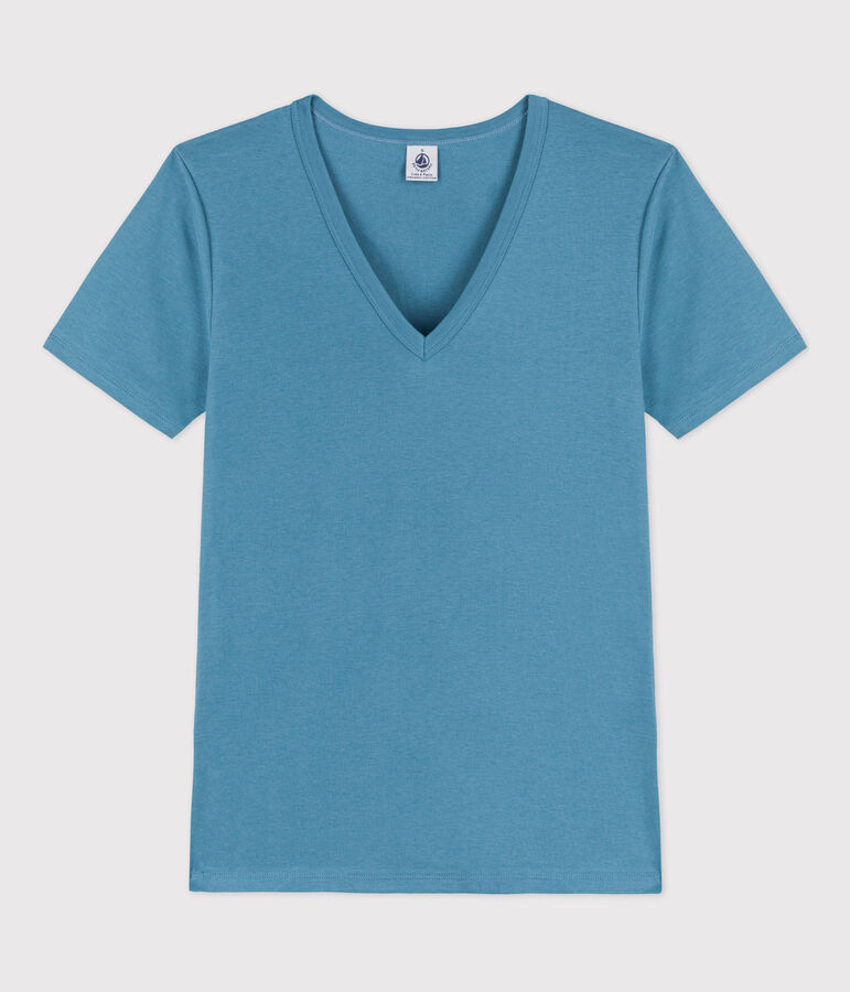 T-Shirt L&rsquo;ICONIQUE aus Baumwolle mit V-Ausschnitt f&uuml;r Damen blau