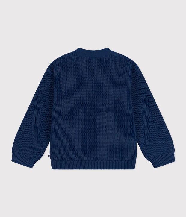 Kinder-Cardigan mit Patentmuster aus Baumwolle f&uuml;r M&auml;dchen blau