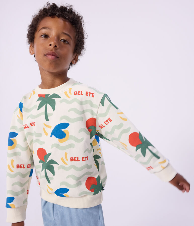 Kinder-Sweatshirt aus gemusterter Baumwolle naturfarben/vielfarbig