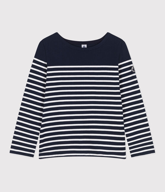 Langärmeliges Damen-Streifenshirt "Marinière" aus Baumwolle blau SMOKING/weiss MARSHMALLOW