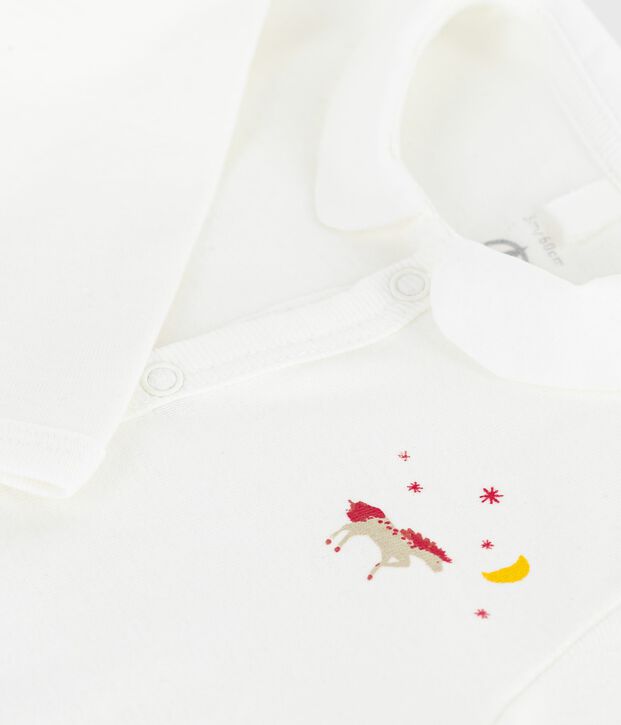 Strampler ohne F&uuml;&szlig;chen aus einfarbiger Baumwolle weiss