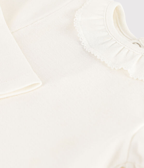 Langärmeliger Baby-Body aus Baumwolle mit Rüschenkragen weiss MARSHMALLOW