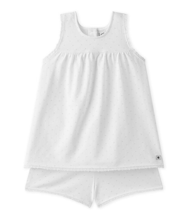 Pyjacourt fille &agrave; pois ton sur ton weiss