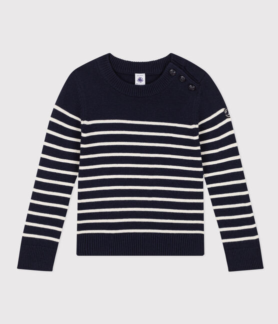 Pullover aus Wolle und Baumwolle für Kinder Mädchen/Jungen blau SMOKING/weiss MARSHMALLOW