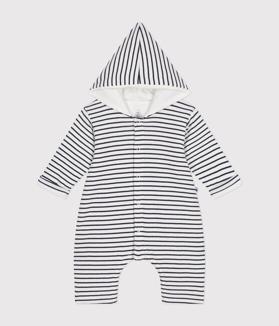 Langer, wattierter Baby-Overall mit Kapuze aus Baumwolle weiss MARSHMALLOW/blau SMOKING