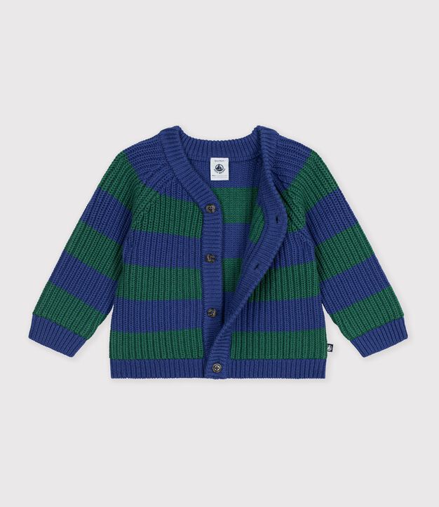 Baby-Cardigan aus Woll- und Baumwollstrick mit Streifen vielfarbig/gr&uuml;n