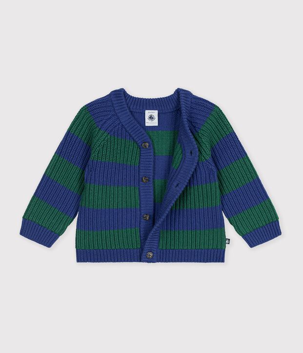 Baby-Cardigan aus Woll- und Baumwollstrick mit Streifen vielfarbig/gr&uuml;n