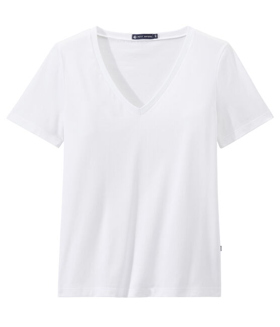 Damen-T-Shirt „COL V“ aus feinem Jersey weiss ECUME