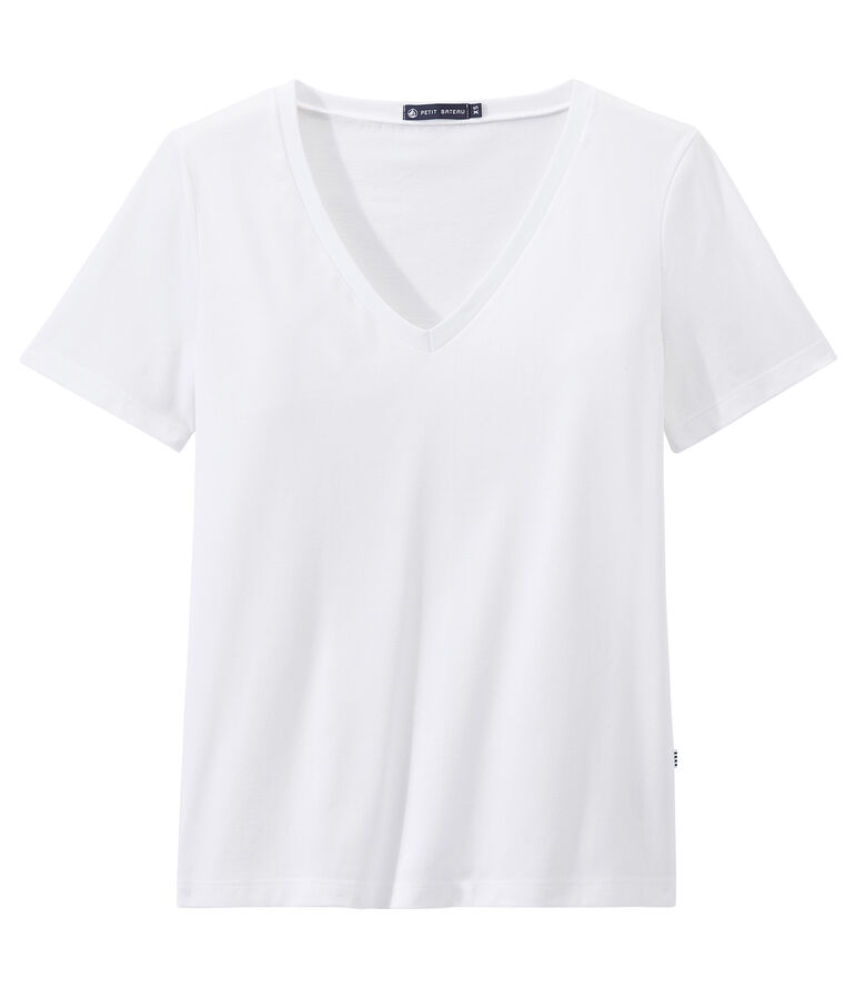 Damen-T-Shirt &bdquo;COL V&ldquo; aus feinem Jersey weiss