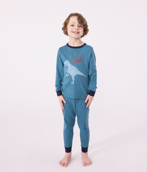 Lang&auml;rmeliger Kinder-Pyjama aus Baumwolle mit Dinos gr&uuml;n