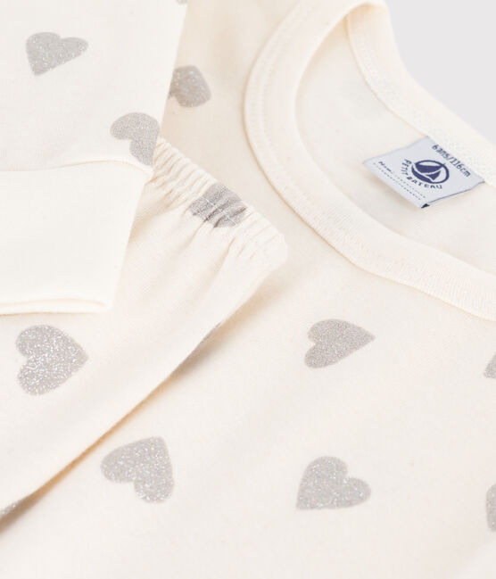 Kinder-Pyjama aus Baumwolle mit silberfarbenen Herzen naturfarben MILK/ ARGENT