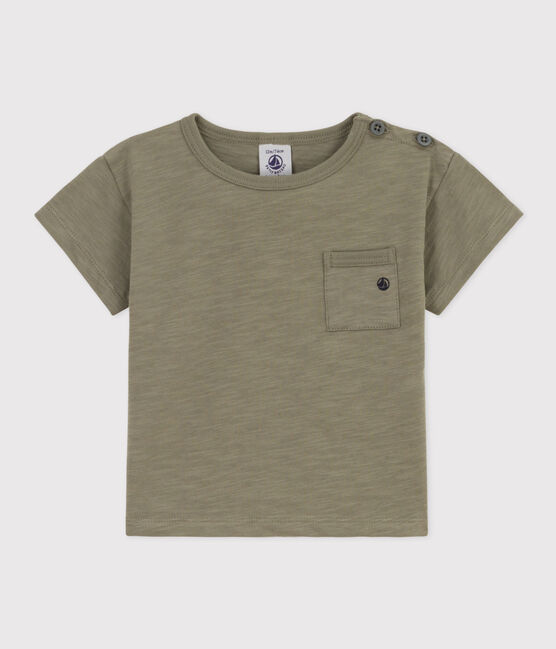Kurzärmeliges Baby-T-Shirt aus geflammtem Jersey. grün MARECAGE