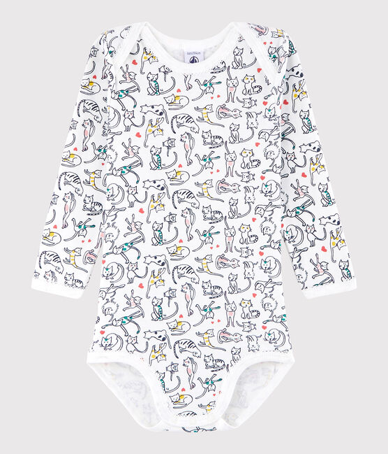 Langärmeliger Baby-Body Mädchen weiss MARSHMALLOW/weiss MULTICO