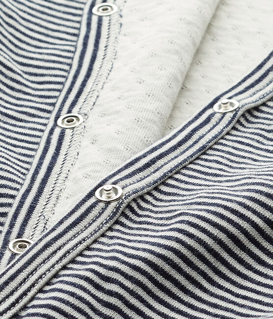 Geringelter Mädchen-Cardigan aus gedoppeltem Jersey blau SMOKING/beige COQUILLE
