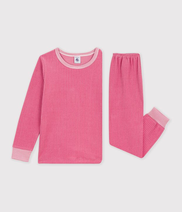 Kinder-Pyjama aus einfarbigem Feincord rosa