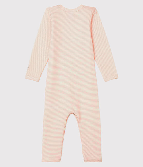 Baby-Body mit langen Beinen und Streifen aus Wolle und Baumwolle rosa CHARME/weiss MARSHMALLOW