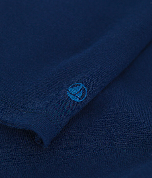 Lang&auml;rmeliges Damen-T-Shirt L'Iconique mit M&auml;usez&auml;hnchenkante aus einfarbigem Rippstrick blau