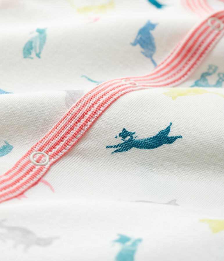 Fu&szlig;loser Baby-Einteiler aus Rippstrick mit K&auml;tzchen-Motiv weiss/vielfarbig