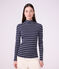 Damen-Rollkragenshirt aus Baumwolle mit Streifen blau/weiss