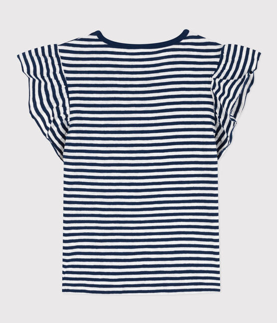 Gestreiftes Kinder-T-Shirt aus Baumwolle für Mädchen blau MEDIEVAL/weiss MARSHMALLOW