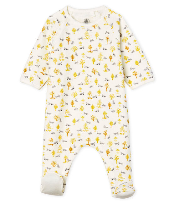 Baby-Strampler aus angerautem, extra warmem Bouclé-Frottier für Jungen weiss MARSHMALLOW/weiss MULTICO