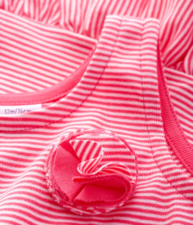 &Auml;rmelloses Baby-Strickkleid f&uuml;r M&auml;dchen rosa/weiss
