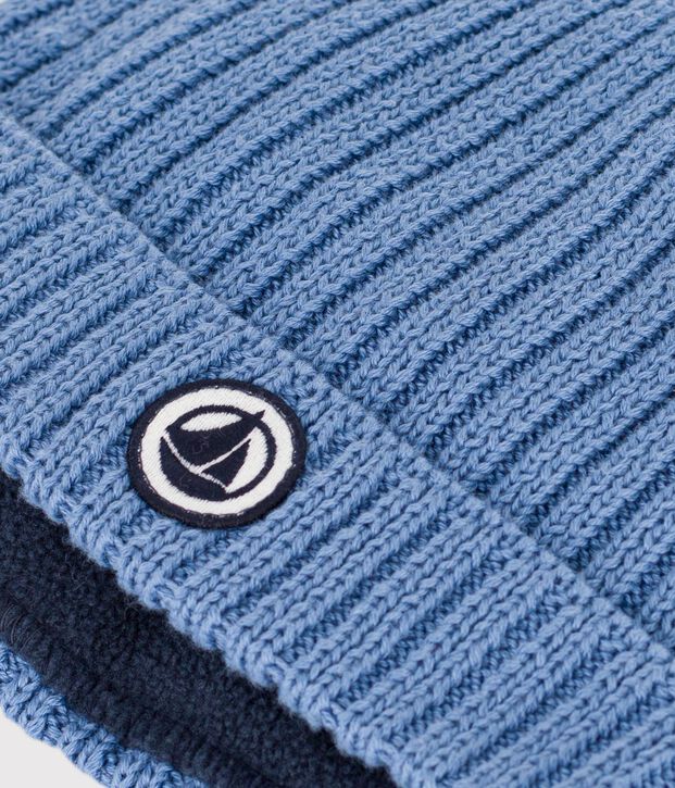 Baby-Strickm&uuml;tze mit Fleece-Futter blau