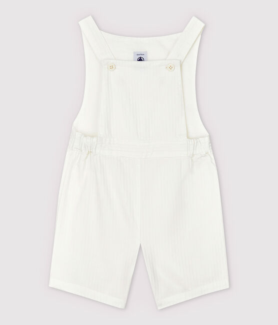 Kurze, gestreifte Baby-Latzhose aus Popeline für Jungen weiss MARSHMALLOW