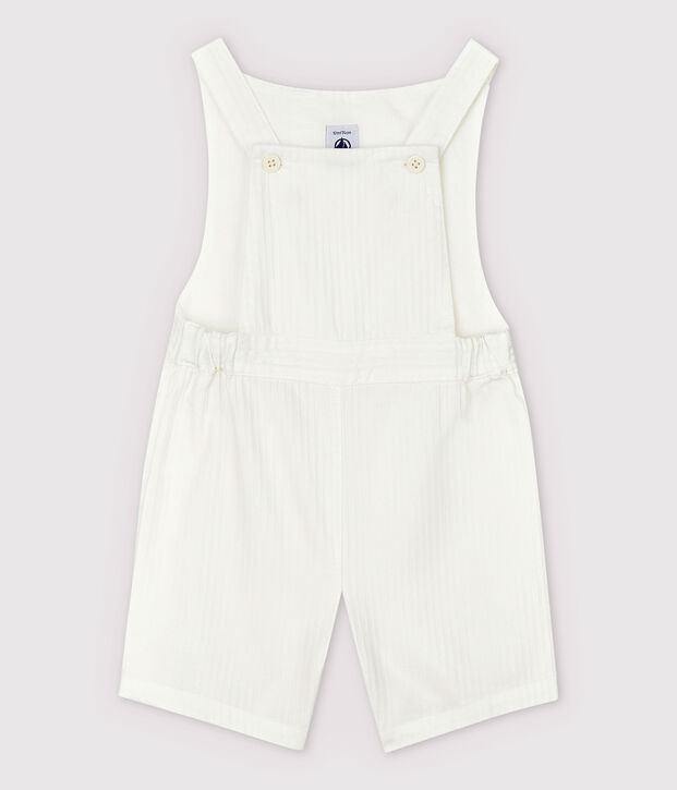 Kurze, gestreifte Baby-Latzhose aus Popeline f&uuml;r Jungen weiss