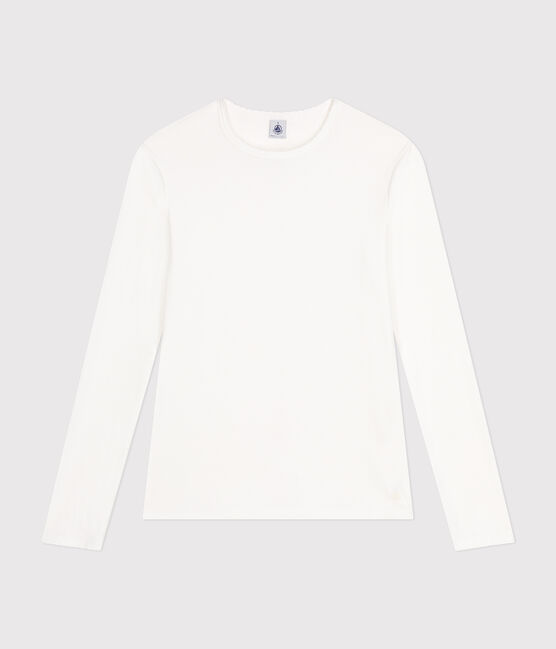 Langärmeliges Damen-T-Shirt "L'Iconique" mit Mäusezähnchenkante aus einfarbigem Rippstrick weiss ECUME