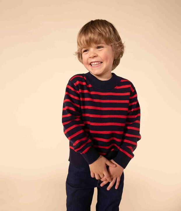 Kinderpullover mit Matrosenmuster aus Wolle und Baumwolle blau/rot