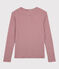 Klassisches Damen-T-Shirt mit Rundhalsausschnitt aus gestreifter Baumwolle rot SANGRIA/ MARSHMALLOW