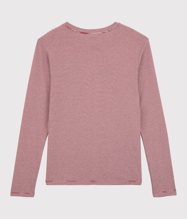 Klassisches Damen-T-Shirt mit Rundhalsausschnitt aus gestreifter Baumwolle rot/weiss