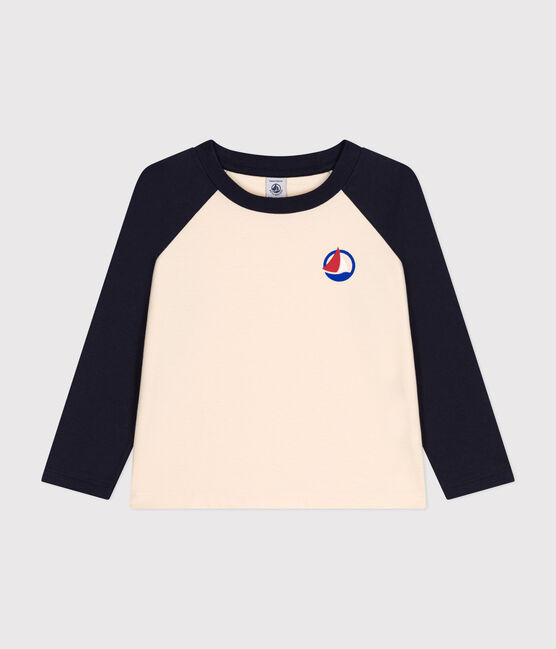 Langärmeliges Kinder-T-Shirt aus feinem Jersey für Jungen weiss AVALANCHE/blau SMOKING