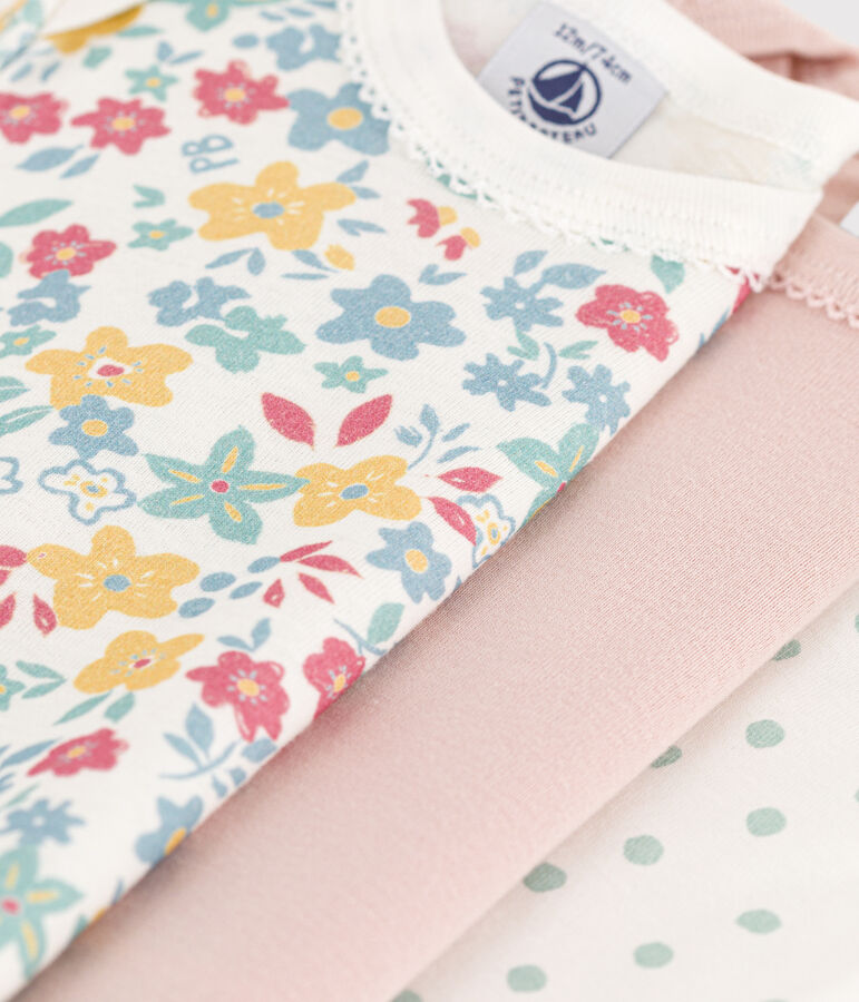 3er-Set kurz&auml;rmelige gebl&uuml;mte Bodys aus Baumwolle vielfarbig